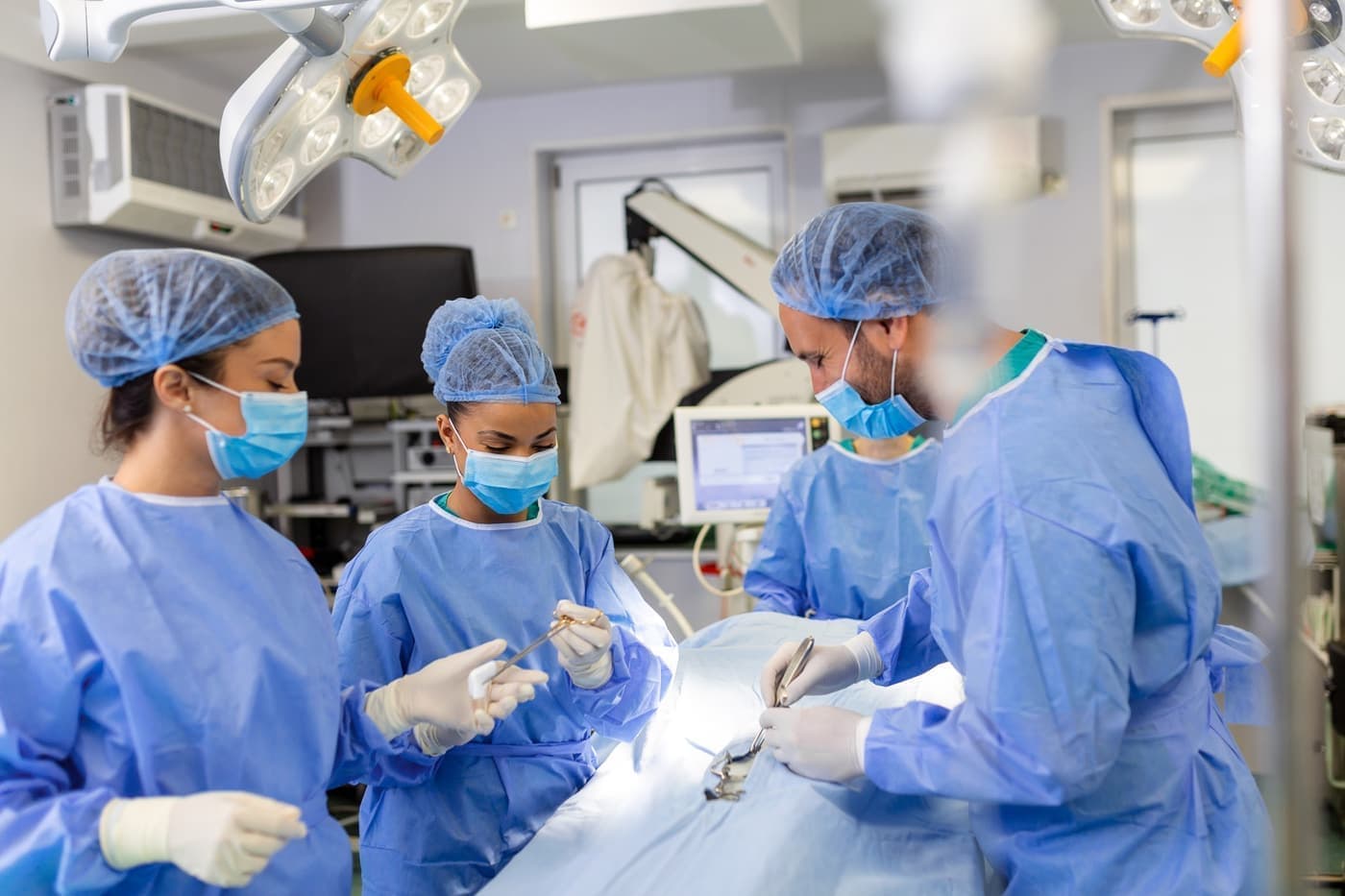 Surgeon team working together during an operation
